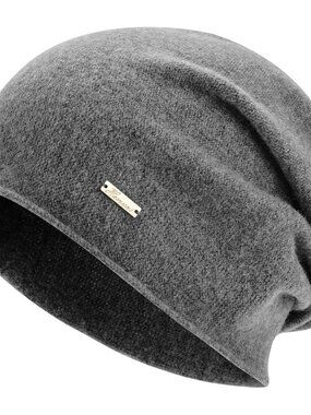 Unisex Charcoal Grey 100% Wool Warm Knit Pull-On Winter Slouchy Skull Beanie Cap